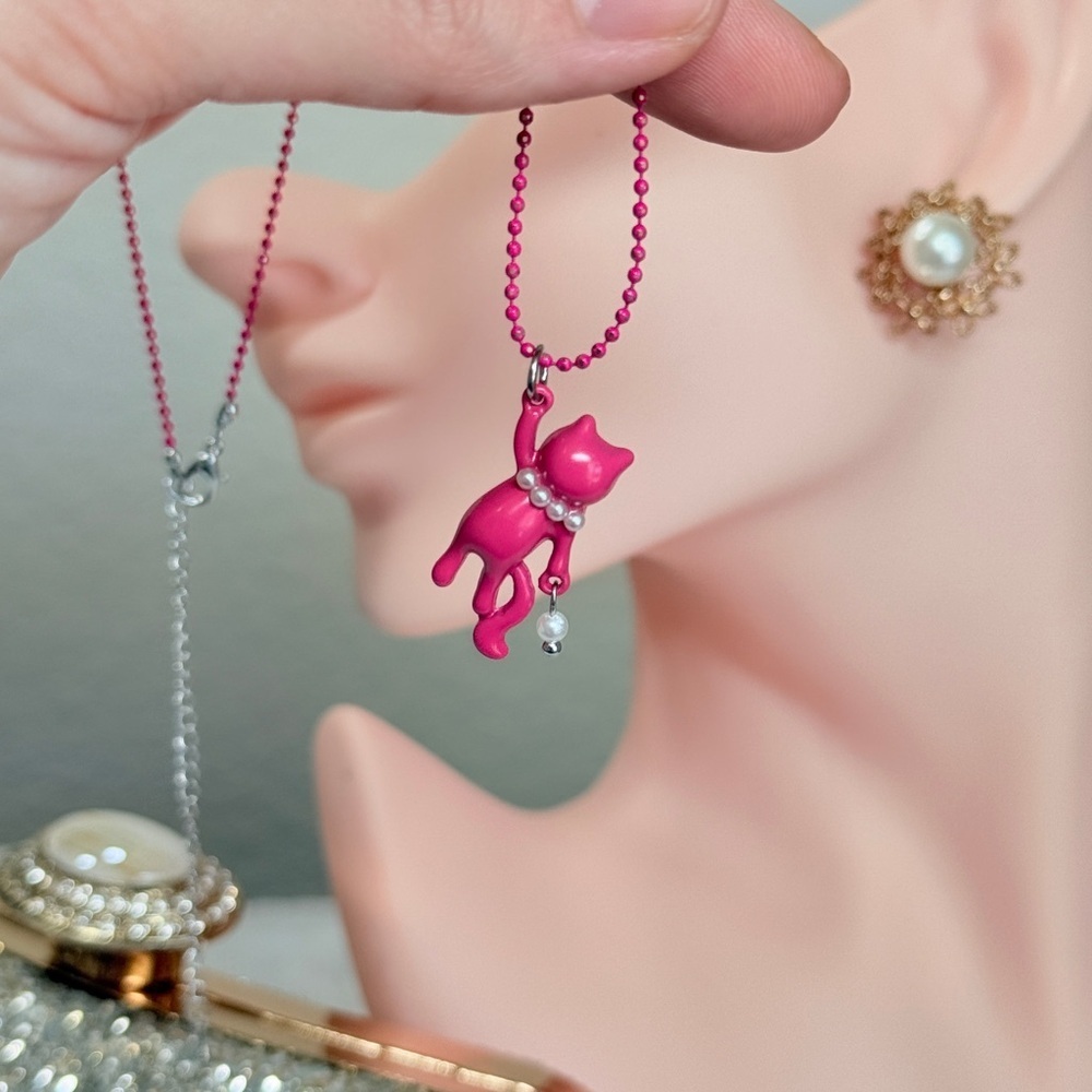 Pink Cat Pendant Necklace - Picture 6 of 7